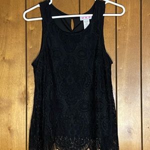 Trixxi Three Pink Hearts Black Lace Tank Office Goth Y2k Blouse Size S